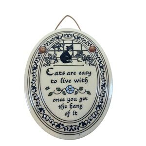 Trinity Pottery Ceramic Oval Wall Plaque Cats Are Easy To Live With Cat Decor